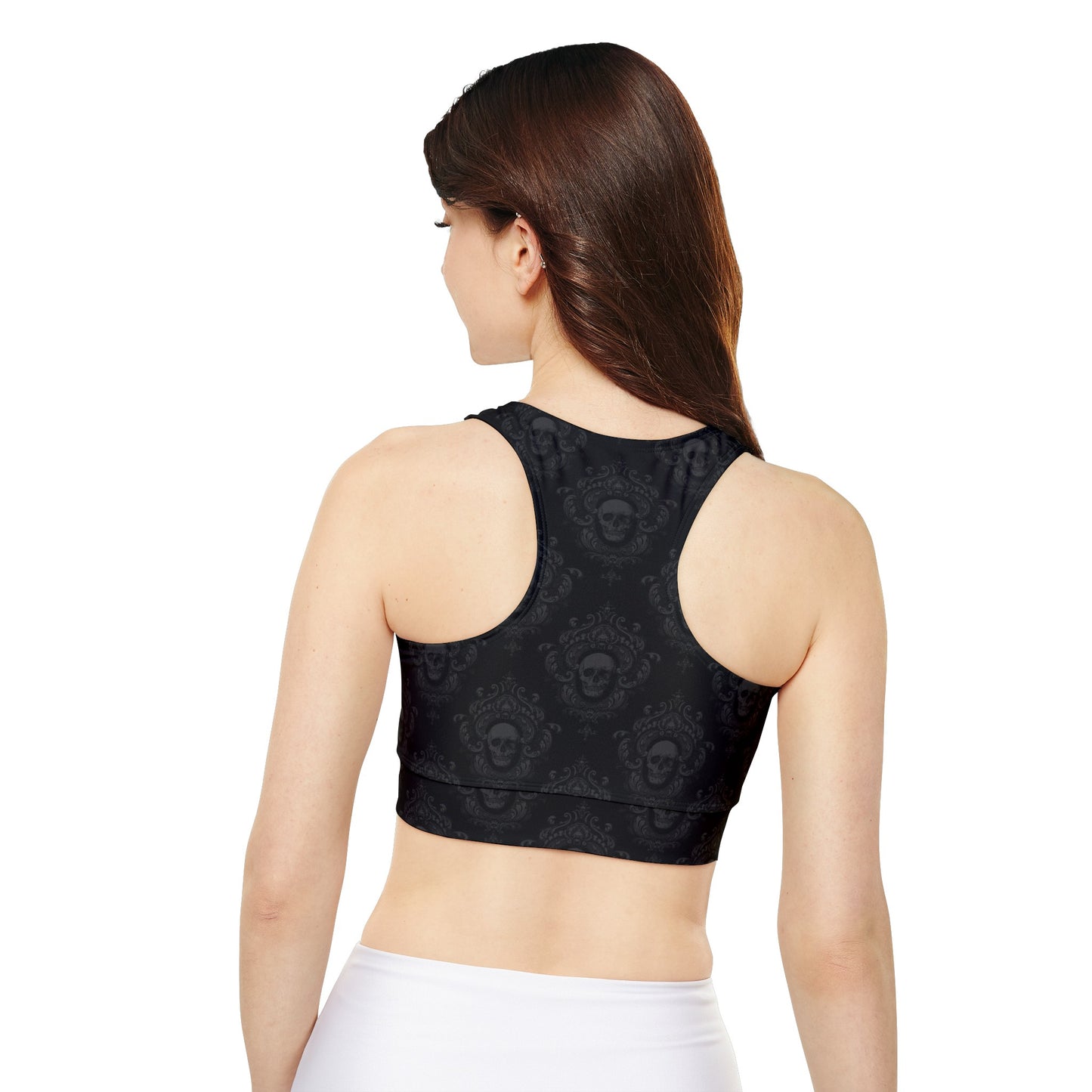 Gothic Skulls Fully Lined, Padded Sports Bra, High Neck Sports Bra, Lined Athletic Top, Fitness Apparel