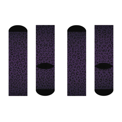 Cheetah Skulls in Purple Cushioned Crew Socks