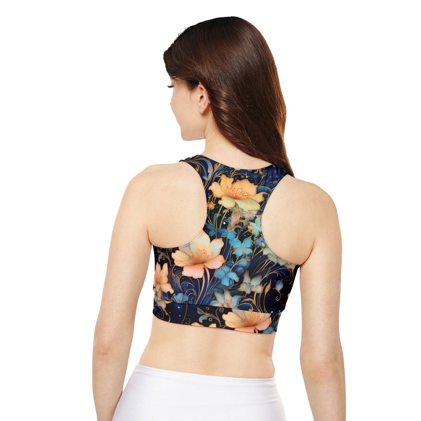 Art Nouveau 2 Fully Lined, Padded Sports Bra, Black and White Sports Bra, Lined Athletic Top, Fitness Apparel