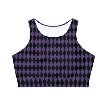 Black and Purple Harlequin Fully Lined, Padded Sports Bra, Black and White Sports Bra, Lined Athletic Top, Fitness Apparel