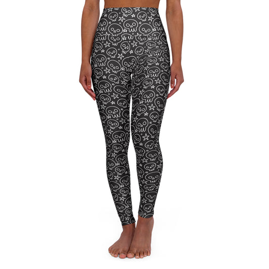 White skulls on black High Waisted Yoga Leggings