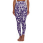 White skull and cross bones on purple High Waisted Yoga Leggings