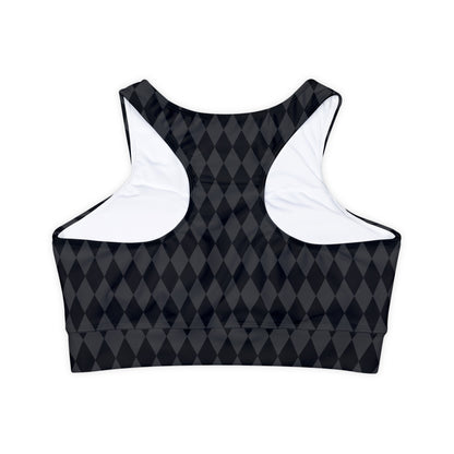 Harlequin Fully Lined, Padded Sports Bra, High Neck Sports Bra, Lined Athletic Top, Fitness Apparel