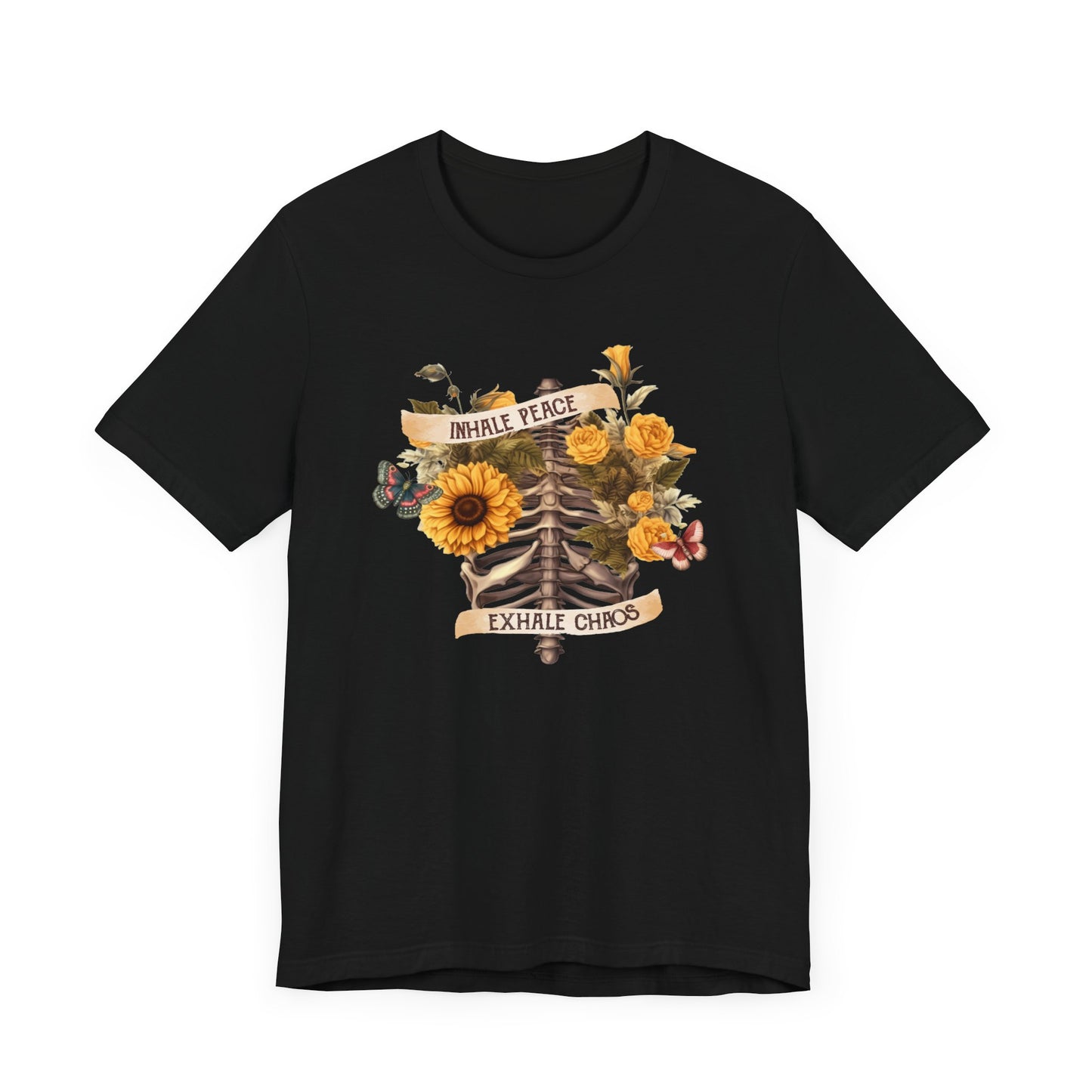 Inhale peace, exhale chaos skeleton Unisex Jersey Short Sleeve Tee