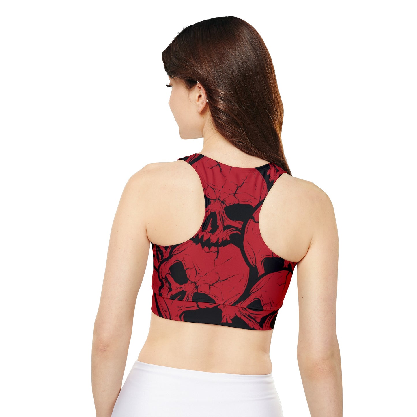 Red and Black Skulls Fully Lined, Padded Sports Bra, Black and White Sports Bra, Lined Athletic Top, Fitness Apparel