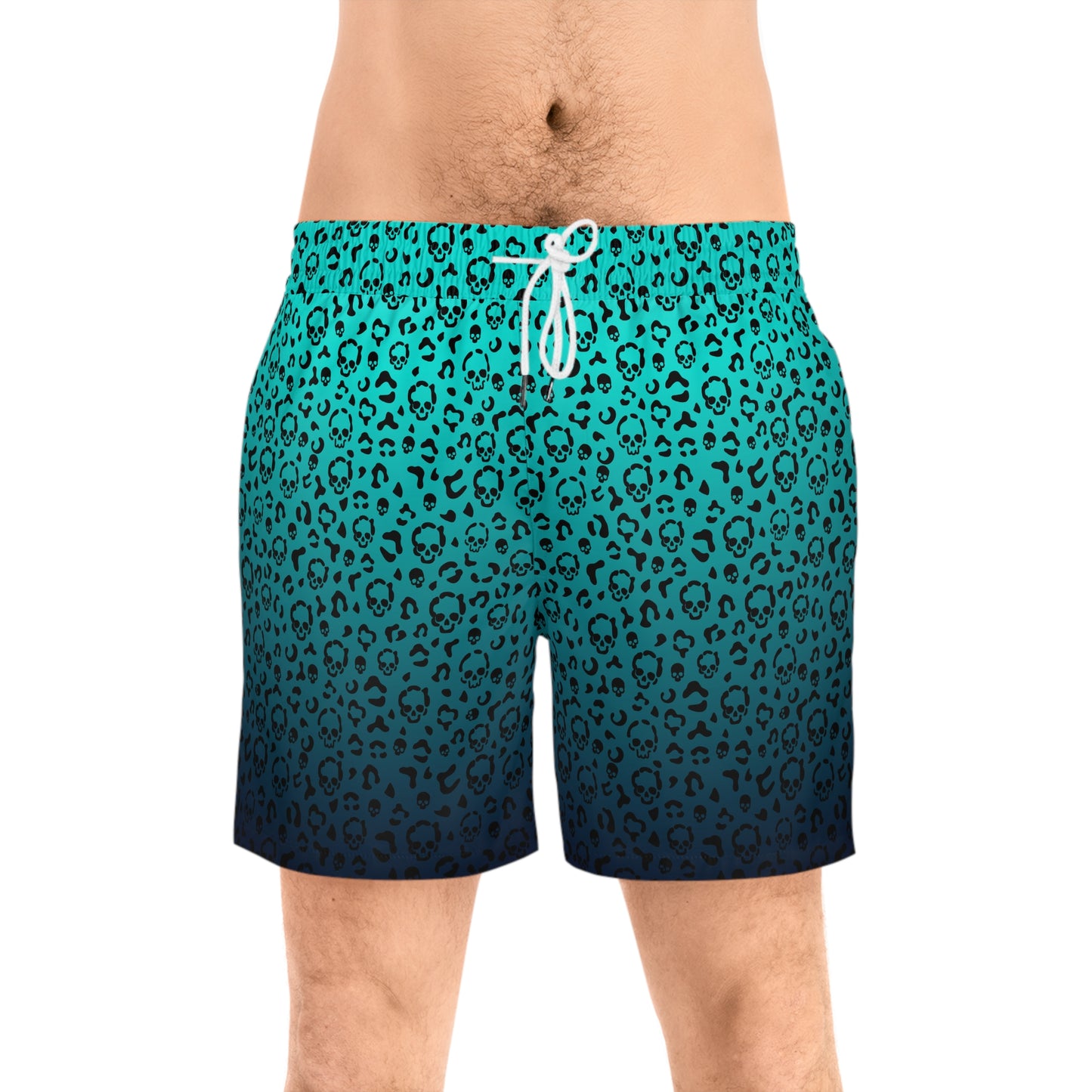 Cheetah Skulls in Teal Mid-Length Swim Shorts