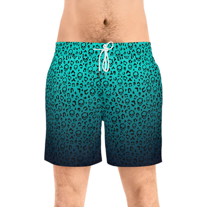 Cheetah Skulls in Teal Mid-Length Swim Shorts