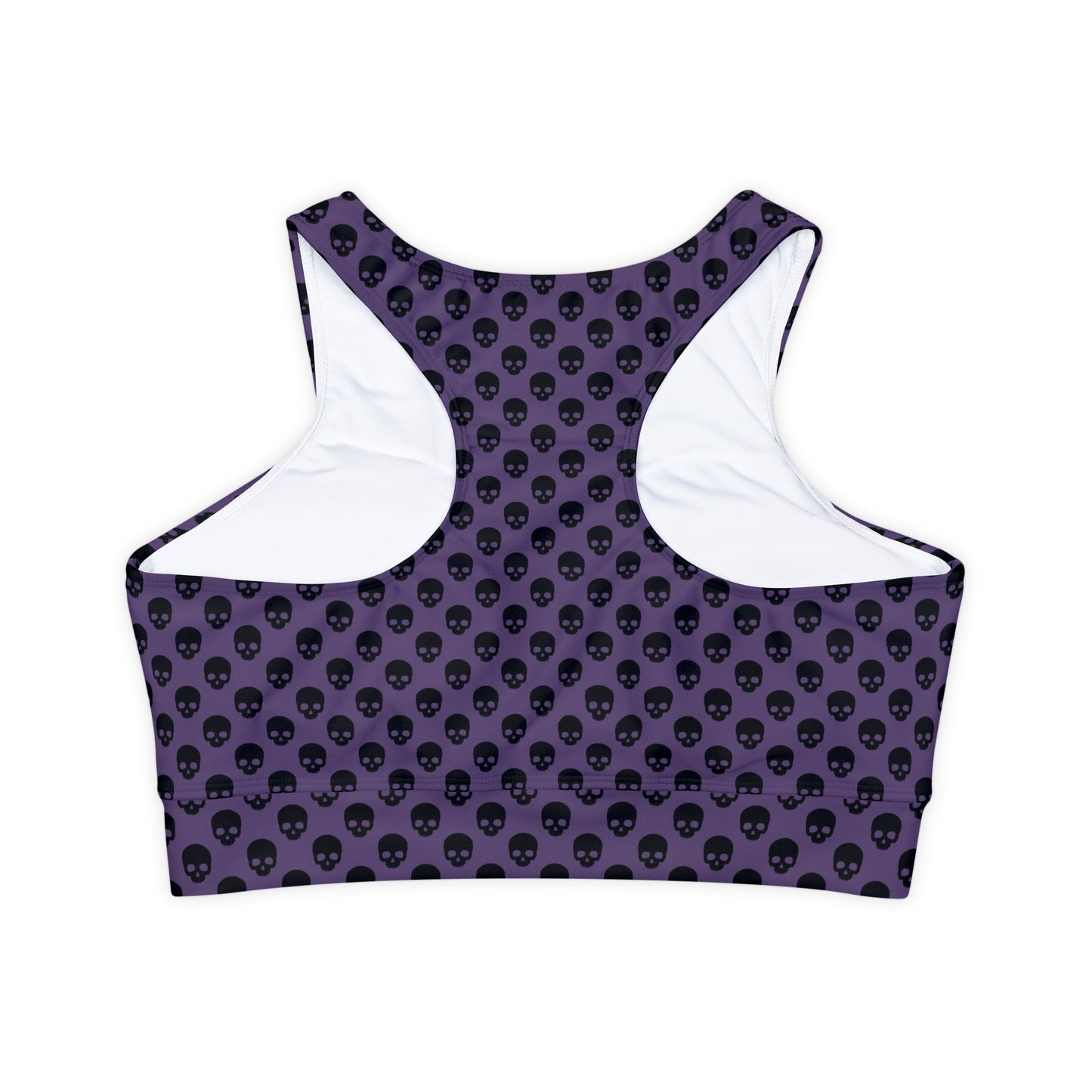 Black Skull son Purple Fully Lined, Padded Sports Bra, Black and White Sports Bra, Lined Athletic Top, Fitness Apparel