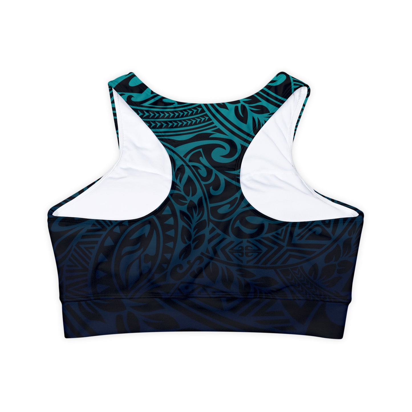 Polynesian Tribal in Blue Fully Lined, Padded Sports Bra, Blue Polynesian Tribal Sports Bra, Lined Athletic Top, Fitness Apparel
