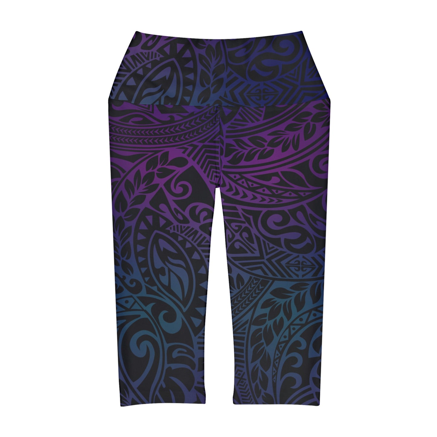 Polynesian Tribal in Jewel Tones Yoga Capri Leggings
