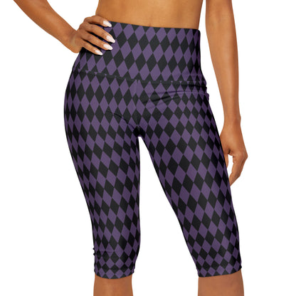 Harlequin in Black and Purple Yoga Capri Leggings