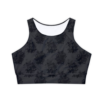 Gothic Floral Fully Lined, Padded Sports Bra, High Neck Sports Bra, Lined Athletic Top, Fitness Apparel