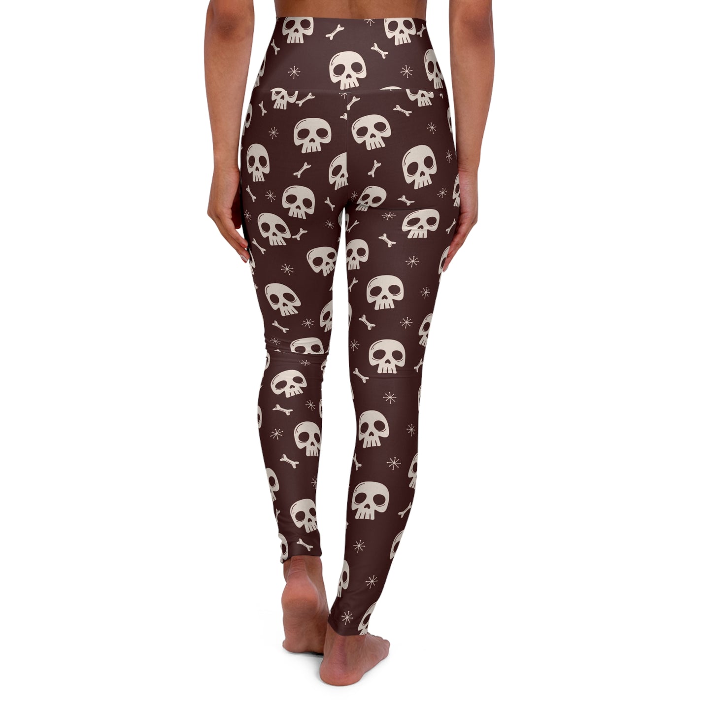 White skulls on dark red High Waisted Yoga Leggings