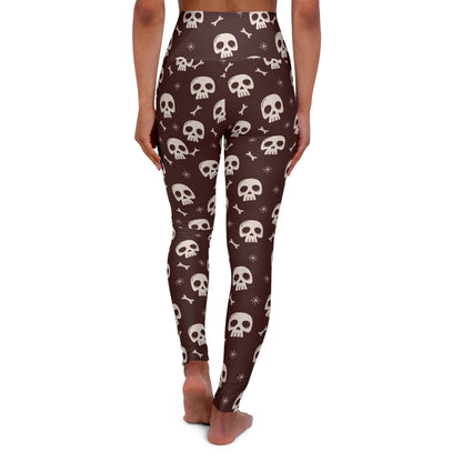 White skulls on dark red High Waisted Yoga Leggings