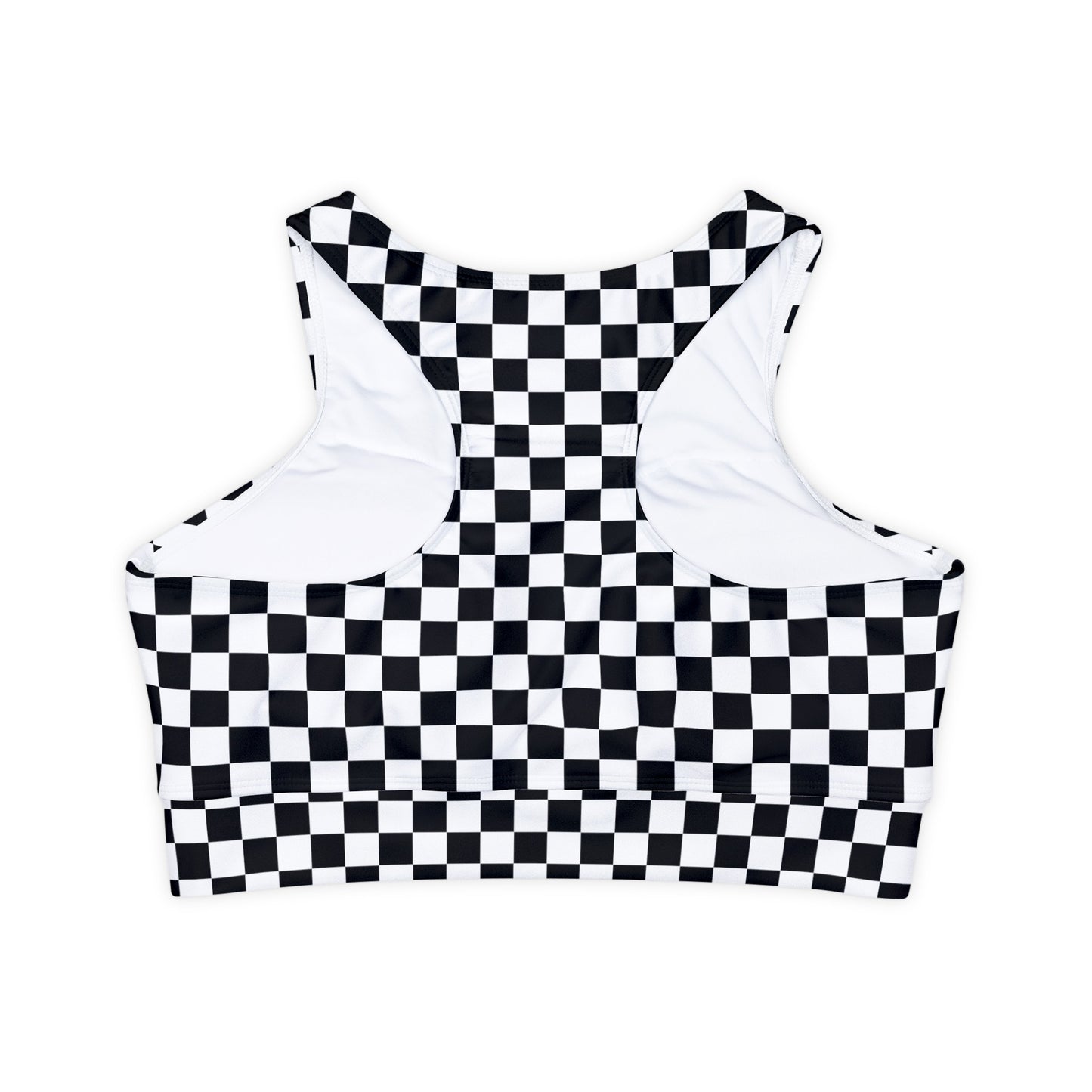 Black and White Checkerboard Fully Lined, Padded Sports Bra, Black and White Sports Bra, Lined Athletic Top, Fitness Apparel
