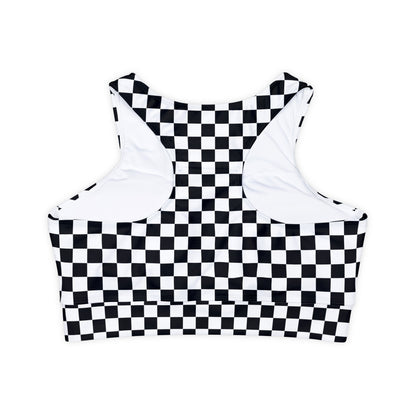 Black and White Checkerboard Fully Lined, Padded Sports Bra, Black and White Sports Bra, Lined Athletic Top, Fitness Apparel