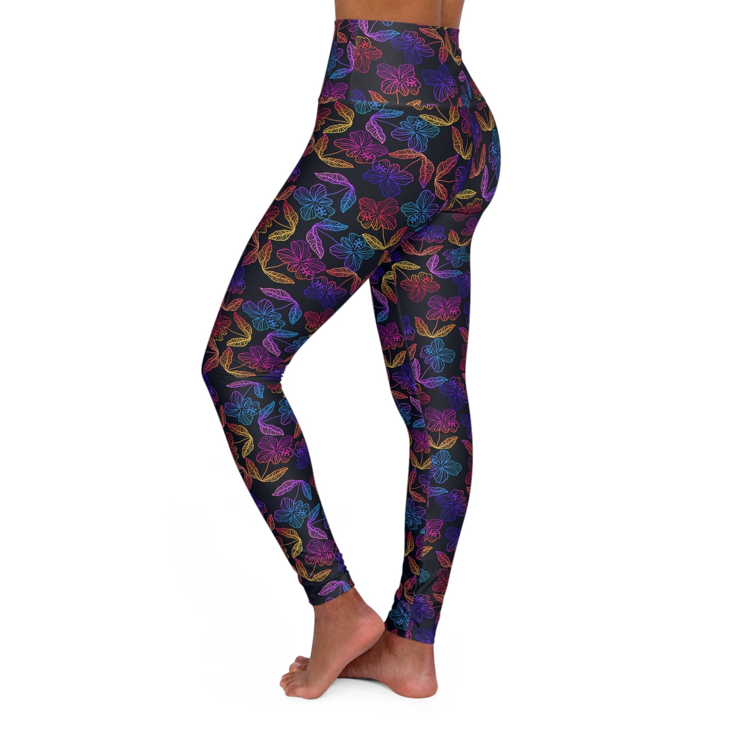 Rainbow hibiscus High Waisted Yoga Leggings