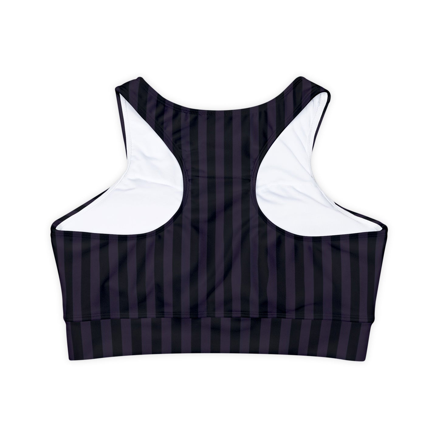 Black and Purple Striped Fully Lined, Padded Sports Bra, Black and White Sports Bra, Lined Athletic Top, Fitness Apparel