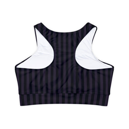 Black and Purple Striped Fully Lined, Padded Sports Bra, Black and White Sports Bra, Lined Athletic Top, Fitness Apparel
