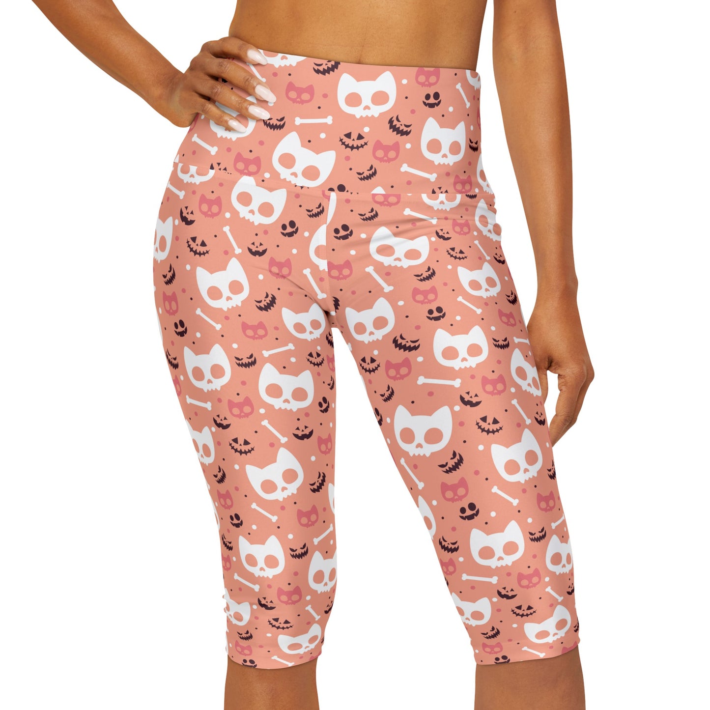 Cute Goth Kitties in peach Yoga Capri Leggings