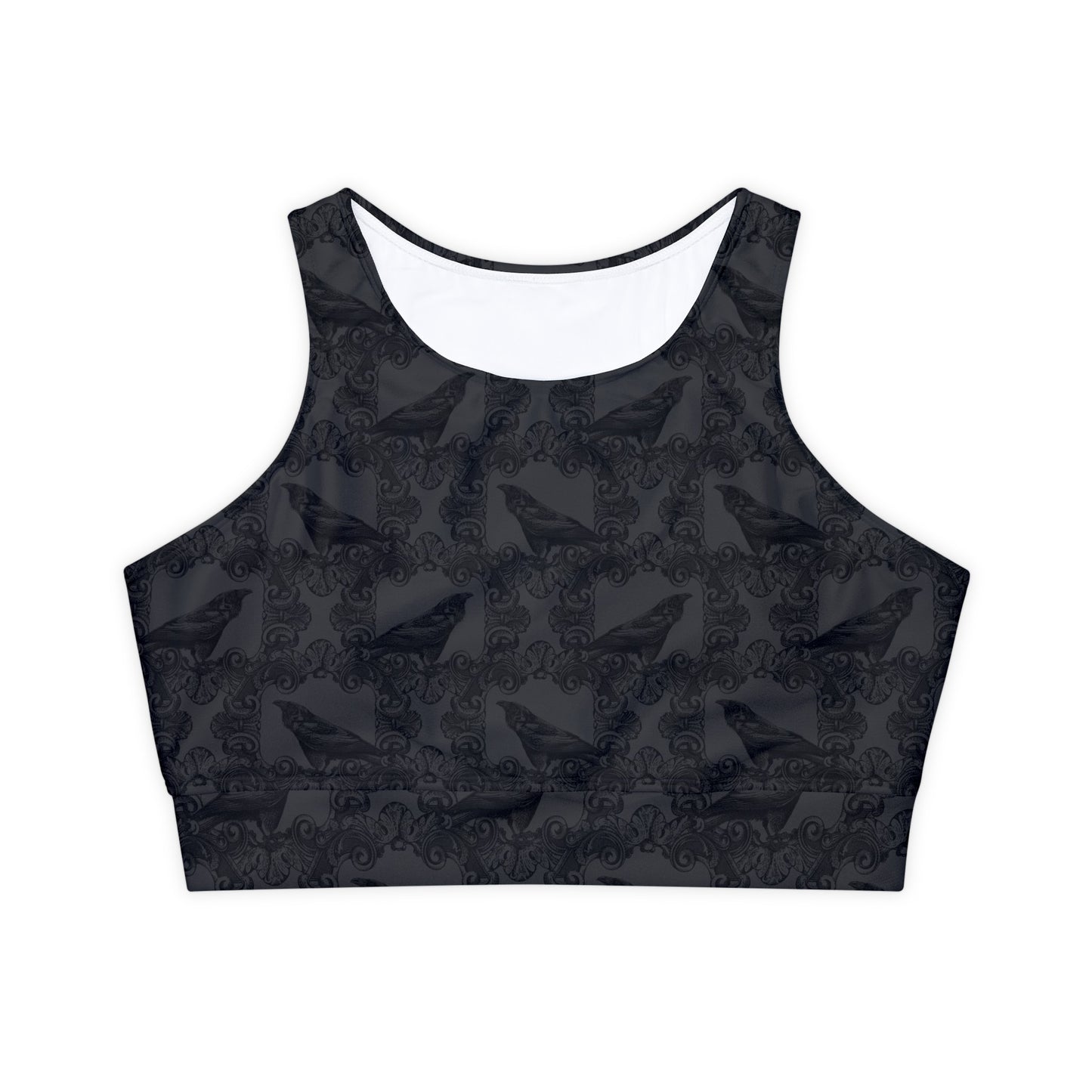 Gothic Raven Fully Lined, Padded Sports Bra, High Neck Sports Bra, Lined Athletic Top, Fitness Apparel