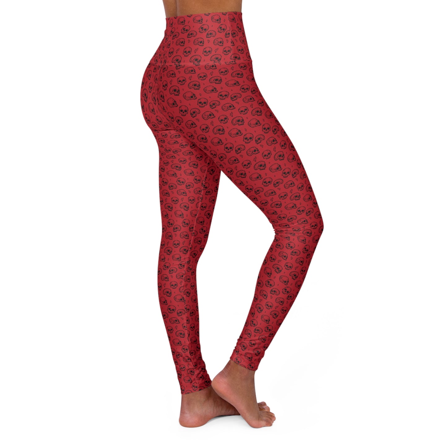 Black on red skulls High Waisted Yoga Leggings