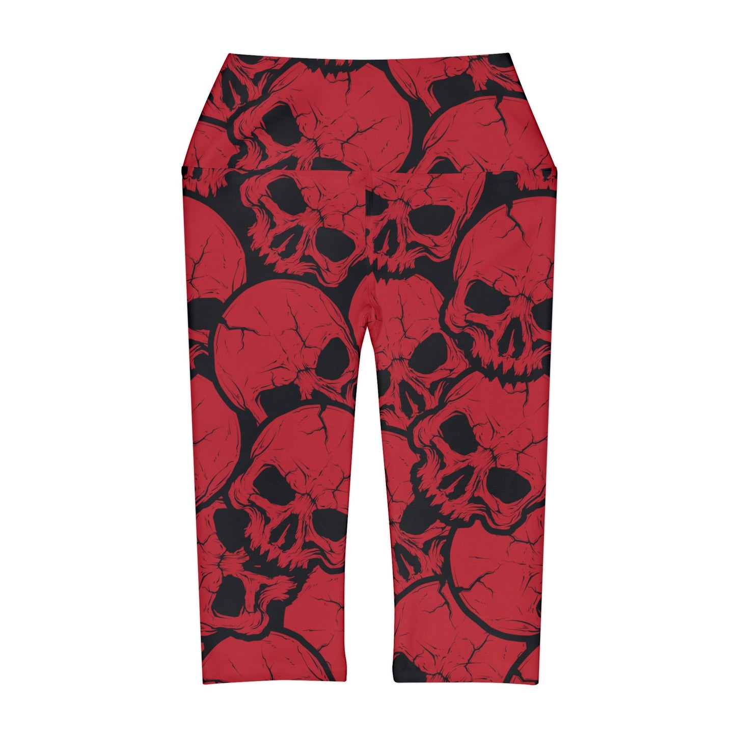 Skulls in Black and Red Yoga Capri Leggings