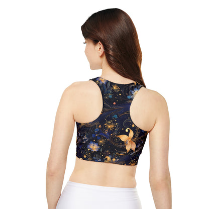 Art Nouveau 4 Fully Lined, Padded Sports Bra, Black and White Sports Bra, Lined Athletic Top, Fitness Apparel