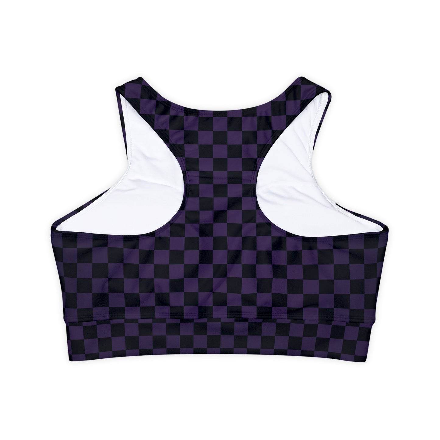 Black and Purple Checkerboard Fully Lined, Padded Sports Bra, Black and White Sports Bra, Lined Athletic Top, Fitness Apparel