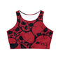 Red and Black Skulls Fully Lined, Padded Sports Bra, Black and White Sports Bra, Lined Athletic Top, Fitness Apparel