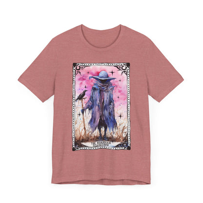 The Guardian Scarecrow Jersey unisex tee, Halloween Graphic Tee, Spooky Shirt, Trick or Treat Tee, Halloween Costume, Festive Gift