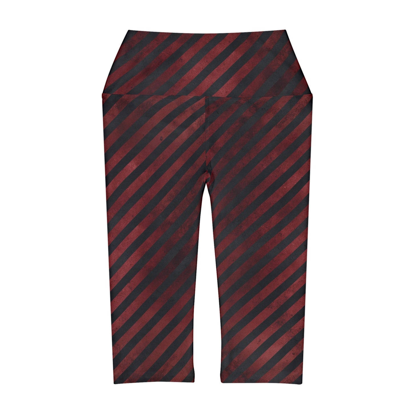 Distressed Black and Red Stripes Yoga Capri Leggings