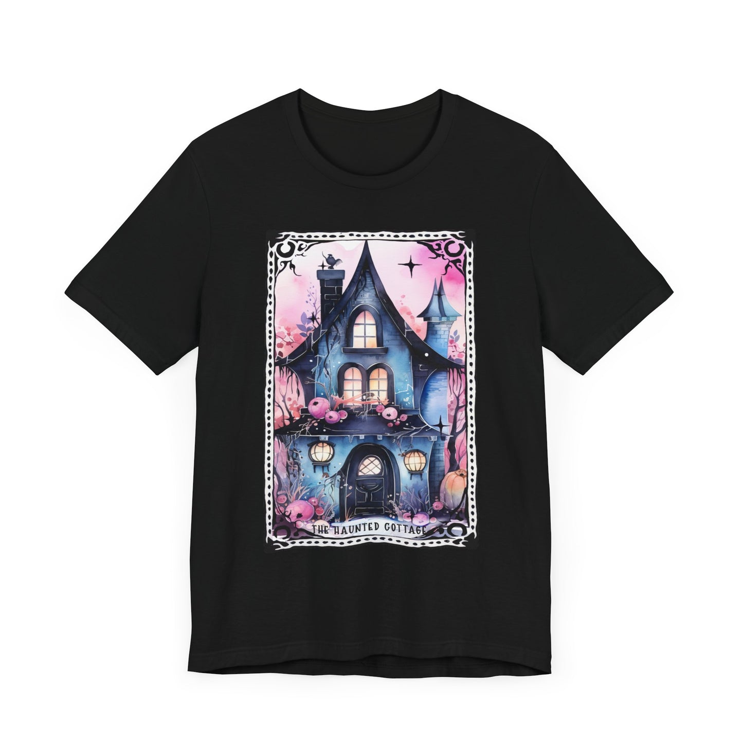 The Haunted Cottage Jersey unisex tee, Halloween Graphic Tee, Spooky Shirt, Trick or Treat Tee, Halloween Costume, Festive Gift