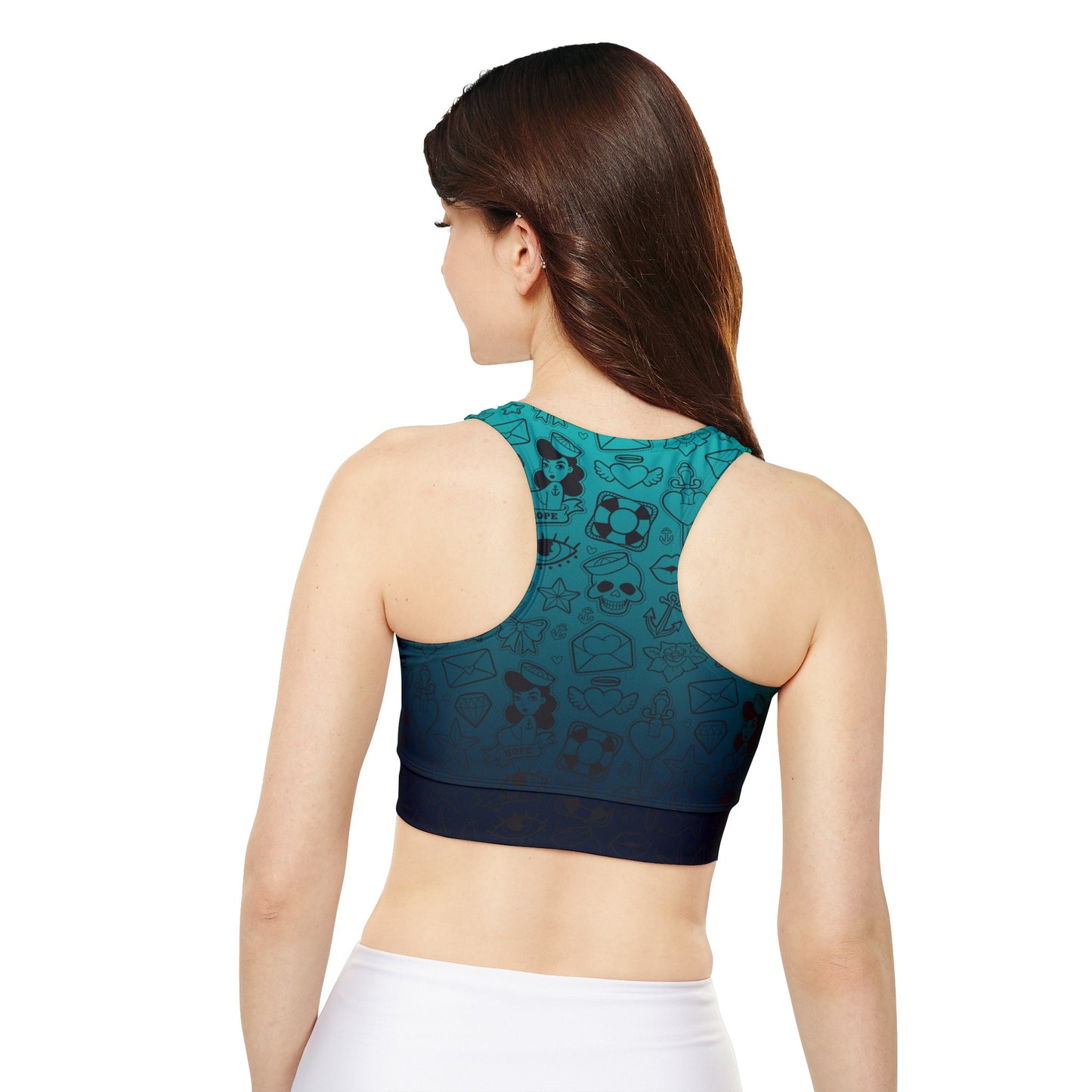 Sailor Jerry in Blue Fully Lined, Padded Sports Bra, Blue Leopard Print Sports Bra, Lined Athletic Top, Fitness Apparel