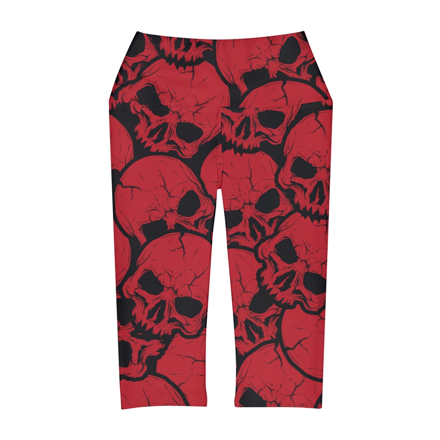 Skulls in Black and Red Yoga Capri Leggings