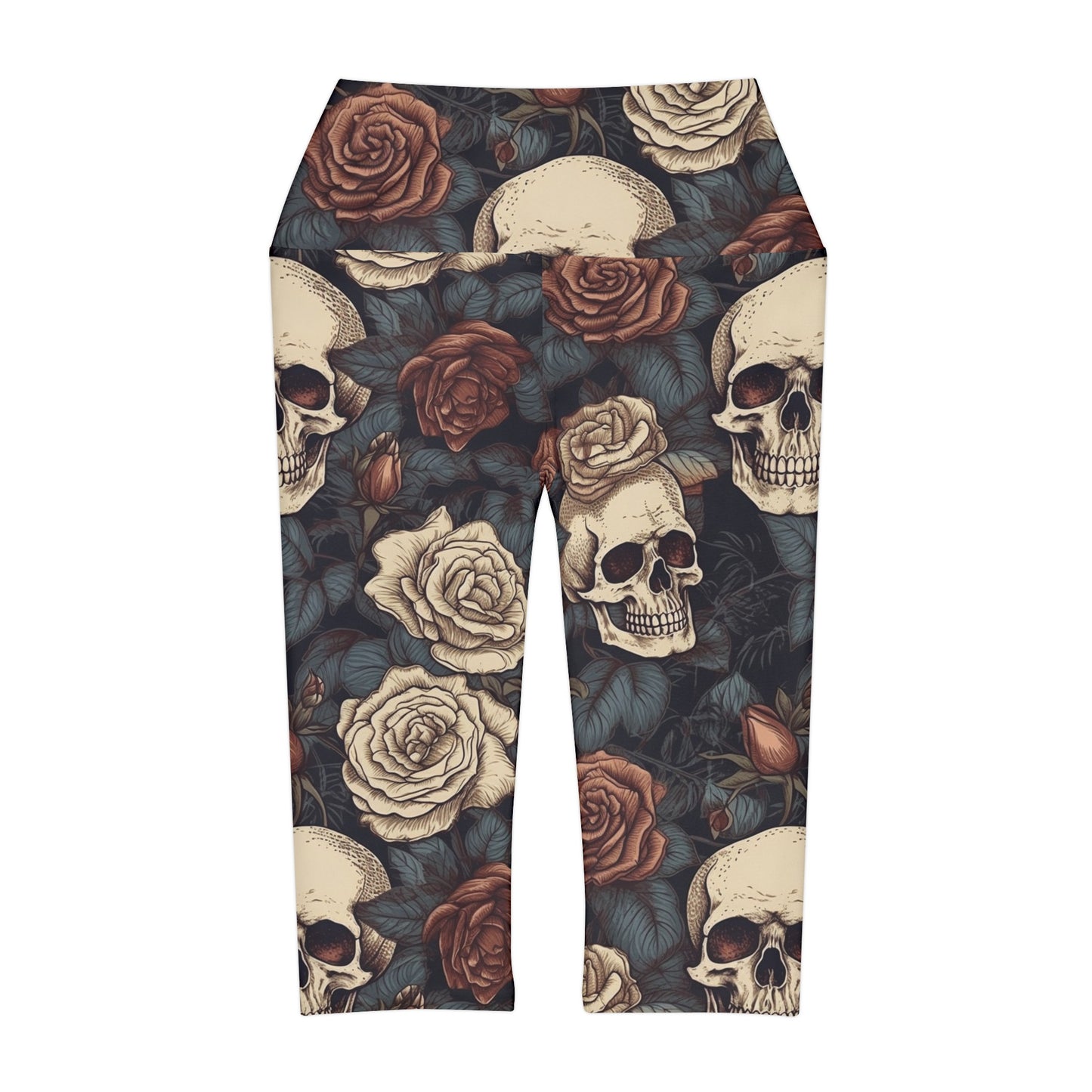 Skulls in rose bush Yoga Capri Leggings