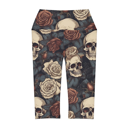 Skulls in rose bush Yoga Capri Leggings