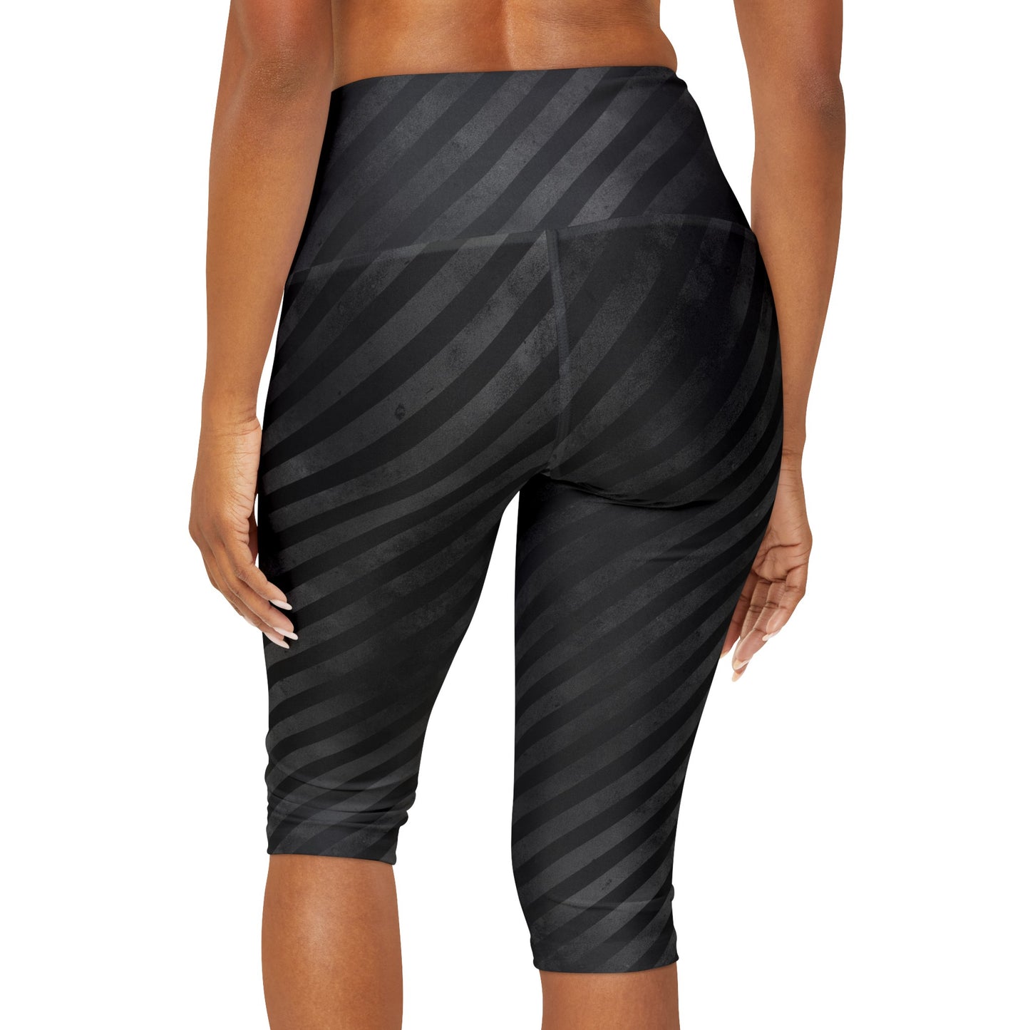 Copy of Distressed Black and Grey Stripes Yoga Capri Leggings