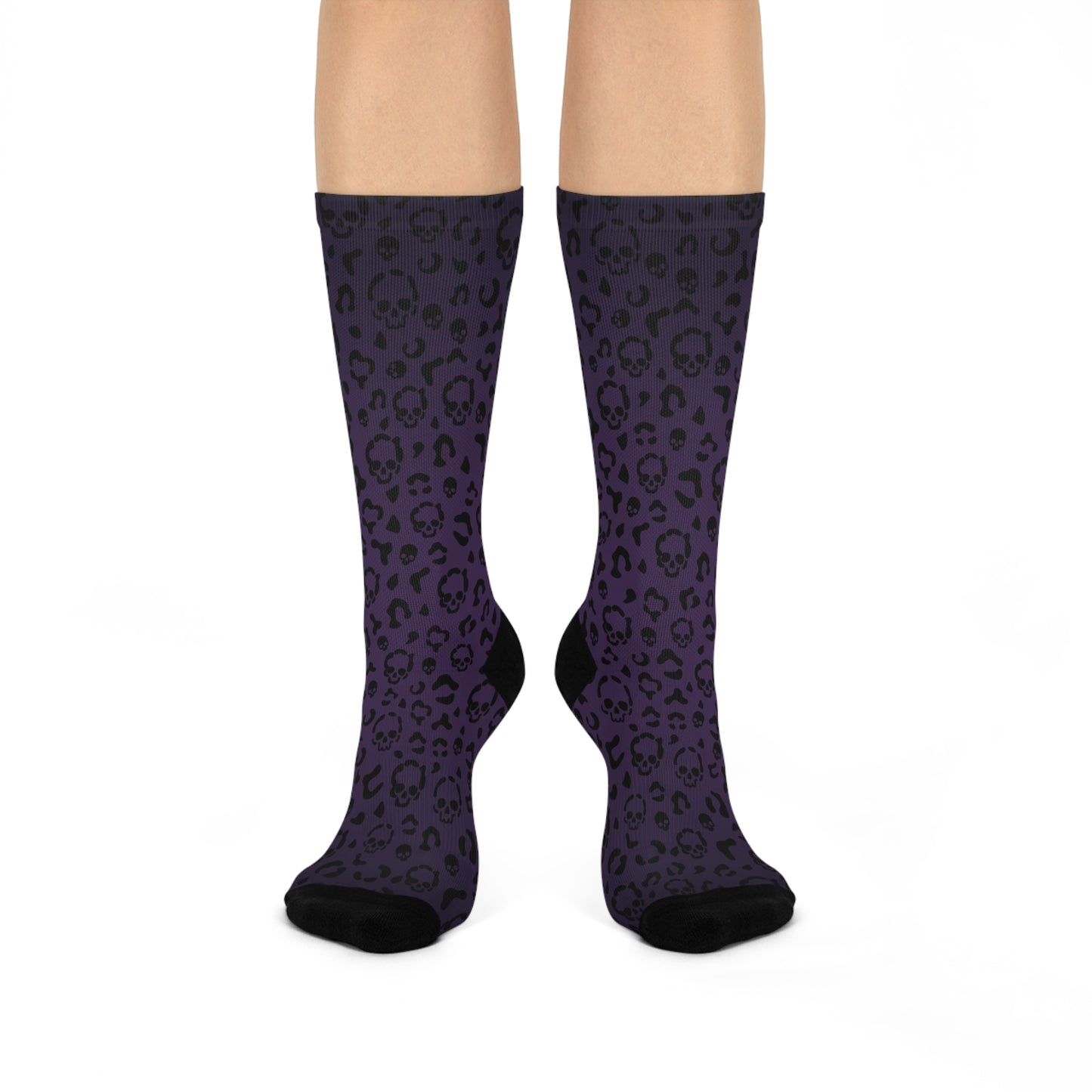Cheetah Skulls in Purple Cushioned Crew Socks