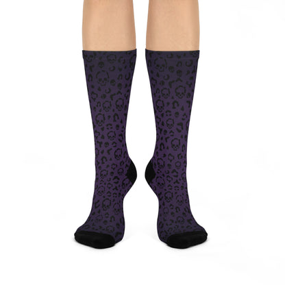 Cheetah Skulls in Purple Cushioned Crew Socks