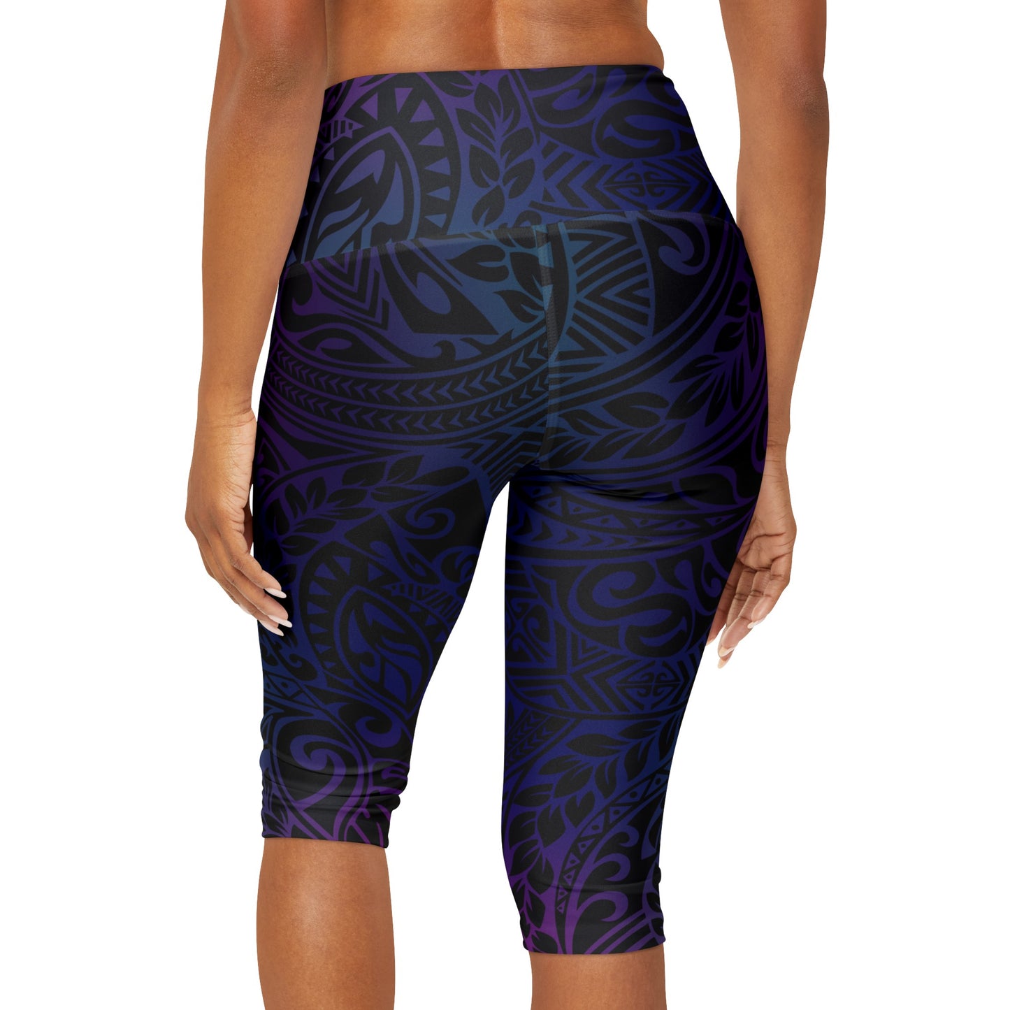 Polynesian Tribal in Jewel Tones Yoga Capri Leggings