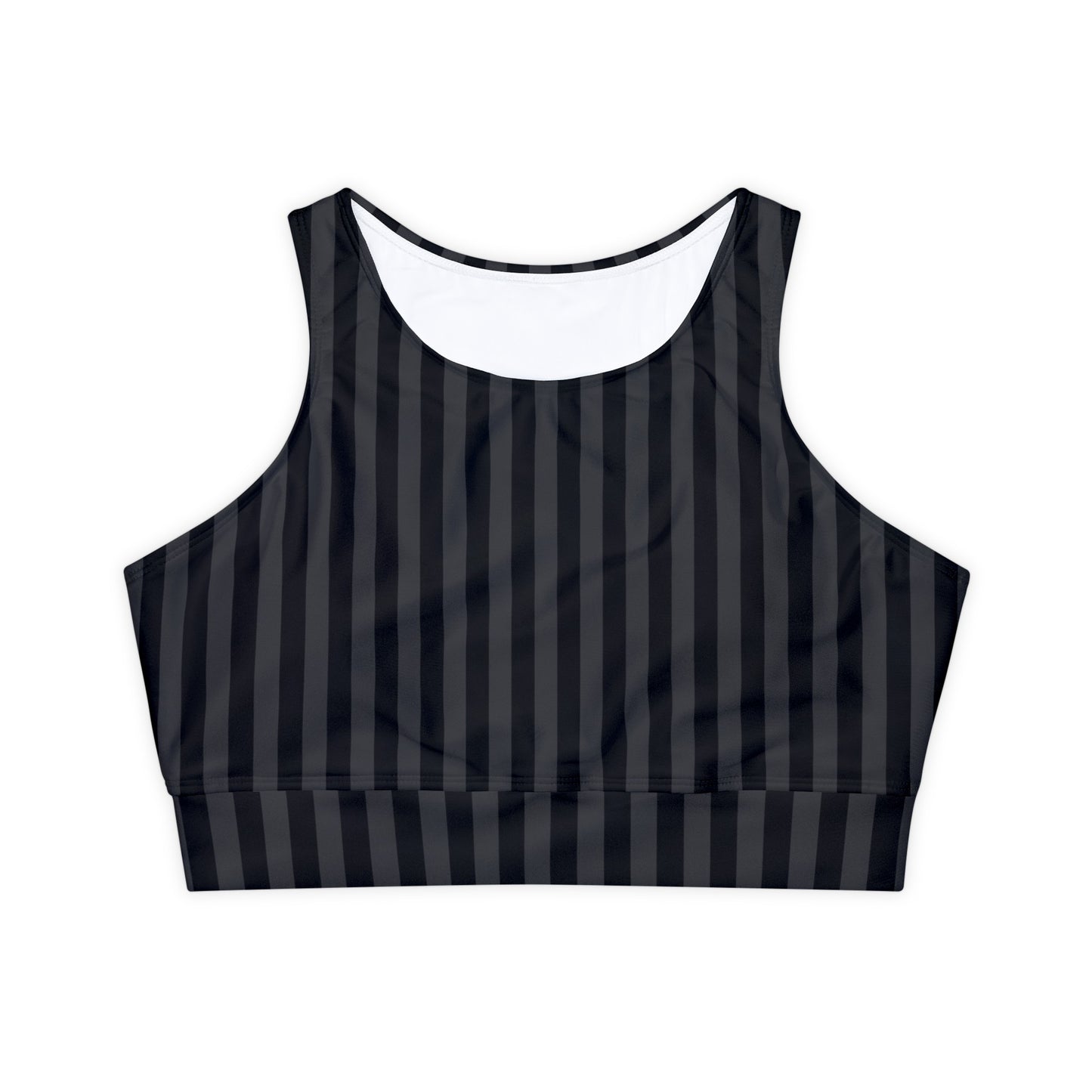 Black and Grey Striped Fully Lined, Padded Sports Bra, High Neck Sports Bra, Lined Athletic Top, Fitness Apparel
