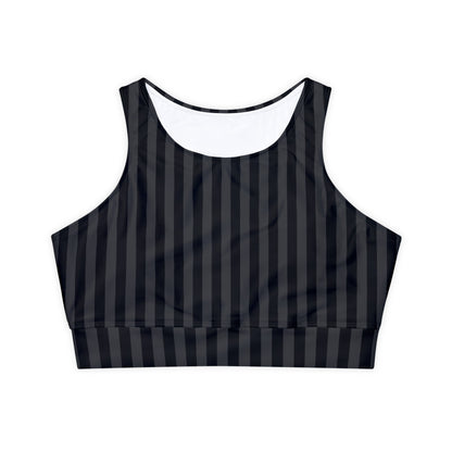Black and Grey Striped Fully Lined, Padded Sports Bra, High Neck Sports Bra, Lined Athletic Top, Fitness Apparel