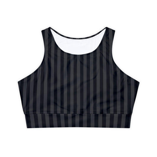 Black and Grey Striped Fully Lined, Padded Sports Bra, High Neck Sports Bra, Lined Athletic Top, Fitness Apparel