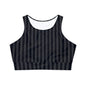 Black and Grey Striped Fully Lined, Padded Sports Bra, High Neck Sports Bra, Lined Athletic Top, Fitness Apparel