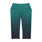 Checkerboard in Black and Teal Yoga Capri Leggings