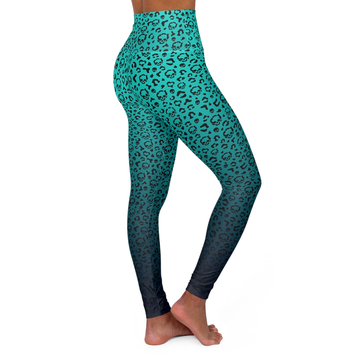 Cheetah Skull in Teal High Waisted Yoga Leggings