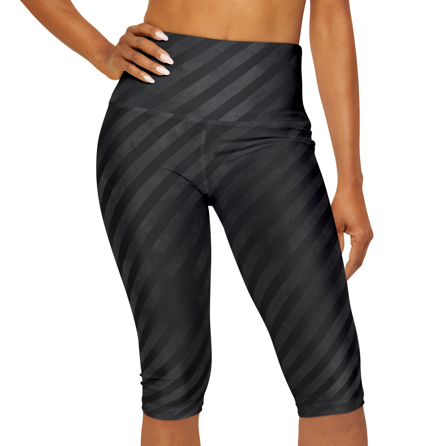 Copy of Distressed Black and Grey Stripes Yoga Capri Leggings
