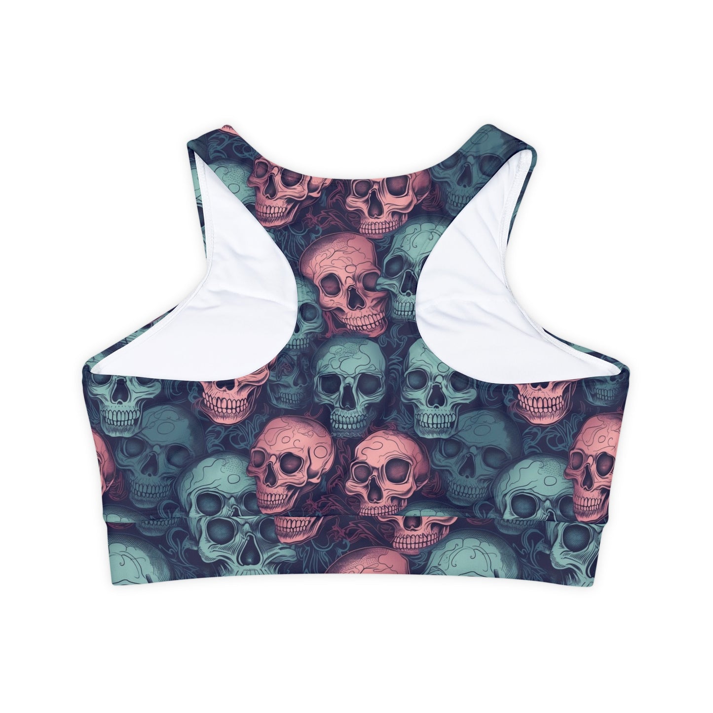 Blue and Pink Skulls Fully Lined, Padded Sports Bra, Black and White Sports Bra, Lined Athletic Top, Fitness Apparel