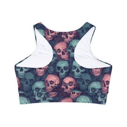 Blue and Pink Skulls Fully Lined, Padded Sports Bra, Black and White Sports Bra, Lined Athletic Top, Fitness Apparel